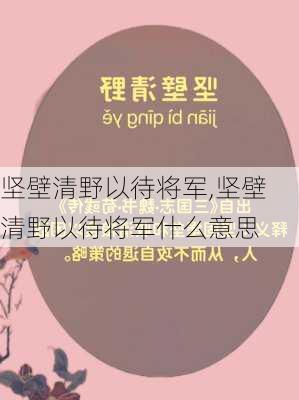 坚壁清野以待将军,坚壁清野以待将军什么意思