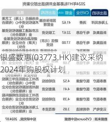 银盛数惠(03773.HK)建议采纳2024年购股权计划