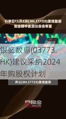 银盛数惠(03773.HK)建议采纳2024年购股权计划