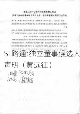 ST路通:独立董事候选人声明（黄远征）