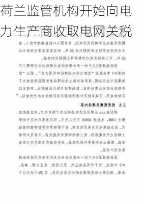 荷兰监管机构开始向电力生产商收取电网关税