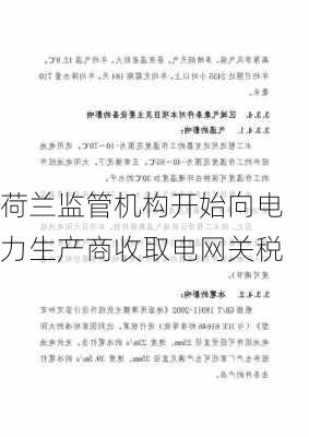 荷兰监管机构开始向电力生产商收取电网关税