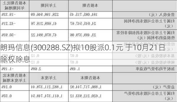 朗玛信息(300288.SZ)拟10股派0.1元 于10月21日除权除息