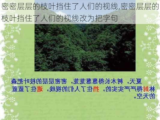 密密层层的枝叶挡住了人们的视线,密密层层的枝叶挡住了人们的视线改为把字句