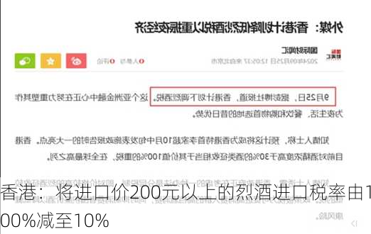 香港：将进口价200元以上的烈酒进口税率由100%减至10%