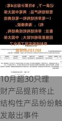 10月超30只理财产品提前终止 结构性产品纷纷触发敲出事件