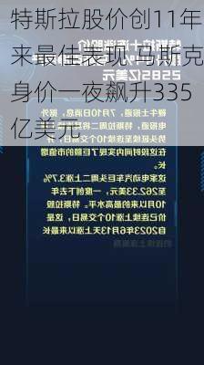 特斯拉股价创11年来最佳表现 马斯克身价一夜飙升335亿美元