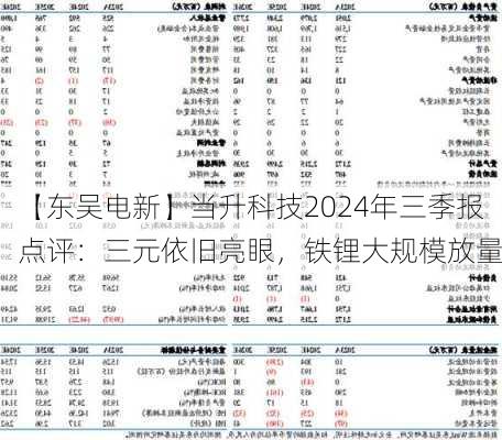 【东吴电新】当升科技2024年三季报点评：三元依旧亮眼，铁锂大规模放量