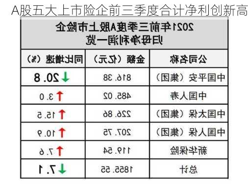 A股五大上市险企前三季度合计净利创新高