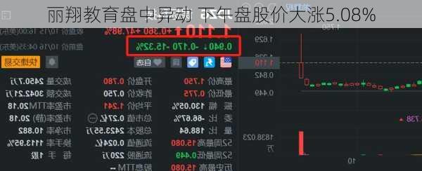 丽翔教育盘中异动 下午盘股价大涨5.08%