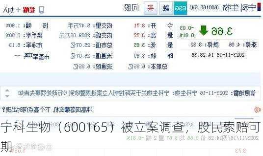 宁科生物（600165）被立案调查，股民索赔可期