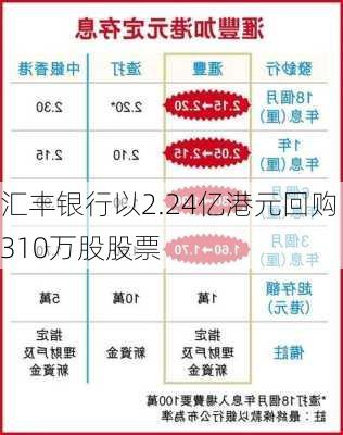 汇丰银行以2.24亿港元回购310万股股票