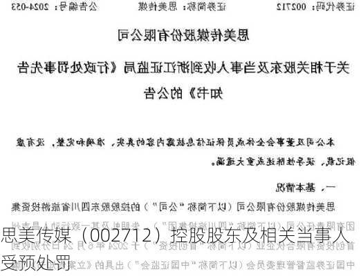 思美传媒（002712）控股股东及相关当事人受预处罚