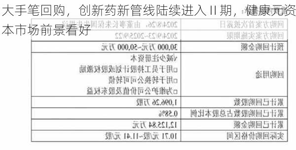 大手笔回购，创新药新管线陆续进入Ⅱ期，健康元资本市场前景看好