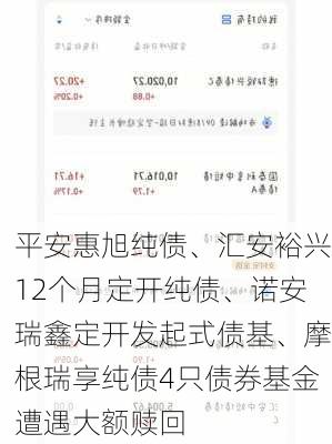 平安惠旭纯债、汇安裕兴12个月定开纯债、诺安瑞鑫定开发起式债基、摩根瑞享纯债4只债券基金遭遇大额赎回