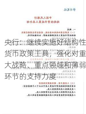 央行：继续实施好结构性货币政策工具，强化对重大战略、重点领域和薄弱环节的支持力度