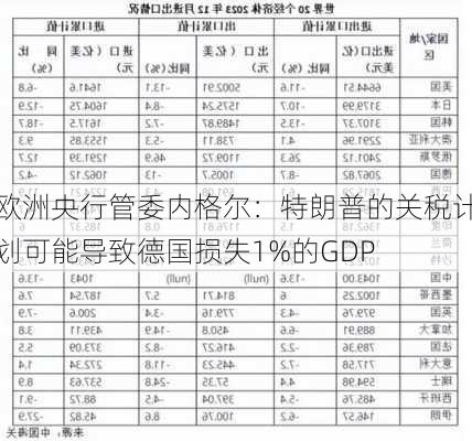 欧洲央行管委内格尔：特朗普的关税计划可能导致德国损失1%的GDP