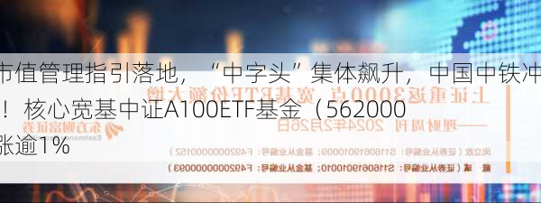 重磅市值管理指引落地，“中字头”集体飙升，中国中铁冲击9%！核心宽基中证A100ETF基金（562000）拉涨逾1%