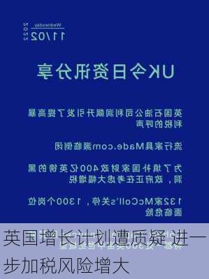 英国增长计划遭质疑 进一步加税风险增大