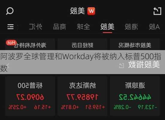 阿波罗全球管理和Workday将被纳入标普500指数