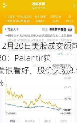 12月20日美股成交额前20：Palantir获瑞银看好，股价大涨8.5%