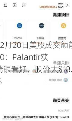 12月20日美股成交额前20：Palantir获瑞银看好，股价大涨8.5%