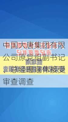 中国大唐集团有限公司原党组副书记、总经理寇伟接受审查调查