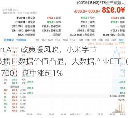 All in AI，政策暖风吹，小米字节战鼓擂！数据价值凸显，大数据产业ETF（516700）盘中涨超1%